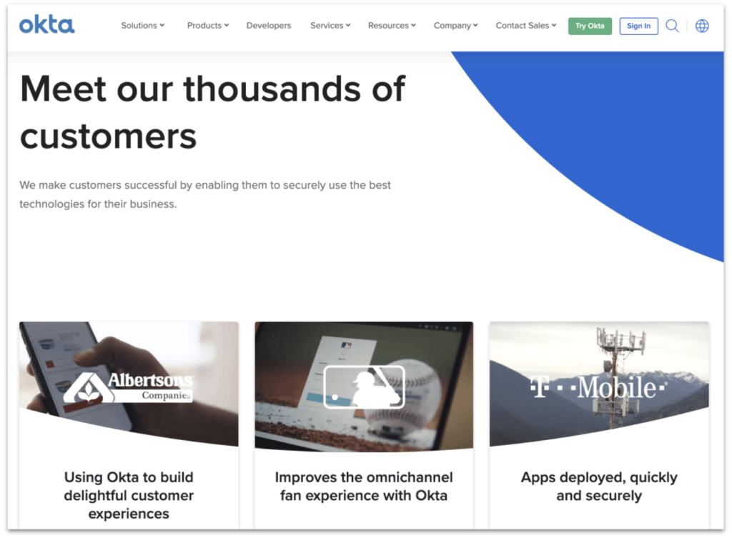 Okta customer case studies page