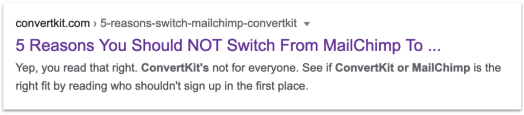 ConvertKit vs Mailchimp search result