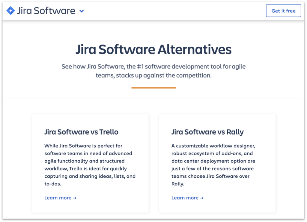 Jira alternatives page