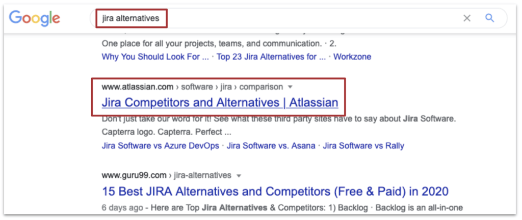 JIRA alternatives search results